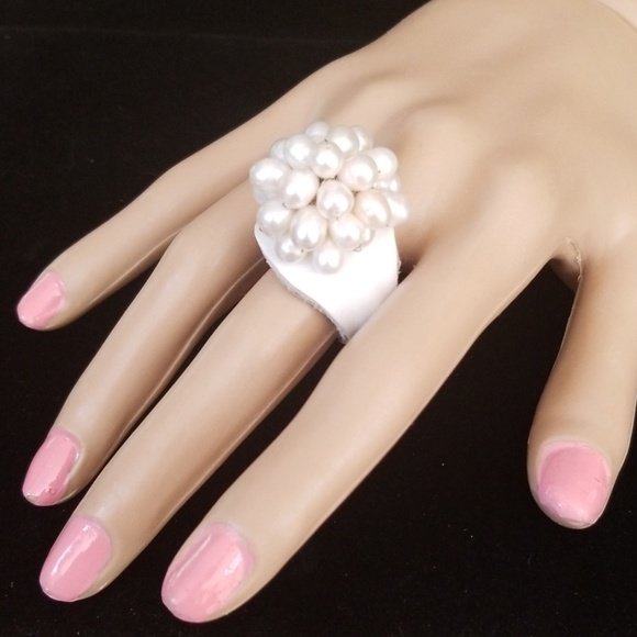 Handmade Jewelry - Freshwater Pearl and Leather Adjustable Ring